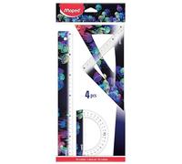 Maped Deepsea Paradise - Set de trazado de 4 piezas - Regla 30 cm + Escuadra 60° / 21cm + Escuadra 45° / 21cm + transportador 180° Base 12cm - Instrumentos ergonómicos y ligeros