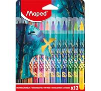 Maped Dragon - Caja de 12 Rotuladores Escolares Lavables, Punta Media Resistente al Secado y Bloqueada, Colores Vivos para Dibujo Infantil, Pack Vuelta al Cole, Estuche de Cartón