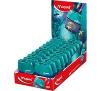 Maped Dragon - Expositor de 20 Sacapuntas Shaker con Depósito, Sacapuntas Dobles de 2 Agujeros para Lápices Estándar y Jumbo, Cuerpo Ergonómico y Resistente, Display de Mostrador para Tiendas