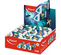 Maped Dragon - Expositor de 24 Gomas de Borrar Blancas con Escamas Metalizadas, Goma de Precisión Ergonómica y Cómoda, Display de Mostrador para Tiendas, Material Escolar con Embalaje Reciclable
