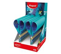 Maped Dragon - Expositor de 24 Tijeras Escolares de 13 cm, Tijeras Infantiles con Anillas Bimateriales Suaves y Hojas de Acero Inoxidable, Display de Mostrador para Tiendas, 24 Unidades