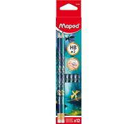 Maped Dragon - Pack de 12 Lápices de Grafito HB con Goma, Lápices de Madera de Alta Resistencia Fáciles de Afilar, Cuerpo Triangular Ergonómico, Diseño de Escamas, Material Escolar para Niños