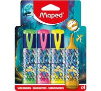 Maped Dragon - Pack de 4 Subrayadores Fluorescentes con Color Dorado Metalizado, Marcadores con Punta Biselada de Fieltro, Colores Brillantes Verde, Amarillo, Rosa y Oro, Material Escolar