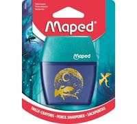 Maped Dragon - Sacapuntas con Depósito de Gran Capacidad, Sacapuntas Doble de 2 Agujeros para Lápices Estándar y Jumbo, Cuerpo Ergonómico Translúcido, Material Escolar Resistente para Niños