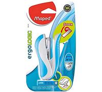 Maped Ergologic - Grapadora de bolsillo para grapas n.º 10, reserva de grapas y grapas integrados, incluye 1 caja de 400 grapas - Color azul