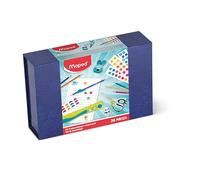 Maped - Estuche de escritura y accesorios escolares para niños, lápices de colores, tijeras, borlas, sacapuntas, regla, lápices de papel y guía para dedos, cuaderno de escritura y pegatinas