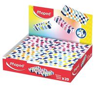 Maped - Expositor de 20 Gomas de Borrar Bicolores con Diseño de Cuadros, Gomas de Plástico de Alta Eficacia, Colores Surtidos, Ideal para Colegios y Oficinas (Caja Display)
