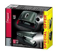 Maped - Grapadora de Oficina - Advanced Metal Kit de Grapado - Acabado Metálico Oscuro - Incluye 1 Grapadora Manual Half Strip y 1 Perforadora 20/25 Hojas