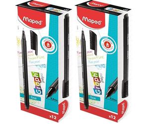 Maped Graph'Peps, Extrafino Negro 12pieza(s) - Rotulador Extrafino, Negro, Punta redonda, Metal, 0,4 mm (Paquete de 2)