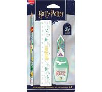 Maped Harry Potter - Juego de papelería de cumpleaños de 25 años, 4 piezas, 1 regla de 15 cm + 1 sacapuntas depósito + 1 goma + 1 lápiz de grafito HB edición limitada