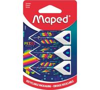 Maped - Juego de 3 gomas de borrar de pirámides con precisión y comodidad, color blanco, gama Pixel Party - Embalaje reciclable