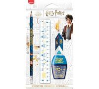Maped - Juego de papelería de 4 piezas, 1 regla transparente de 15 cm + 1 sacapuntas 1 agujero + 1 goma + 1 lápiz papel HB - Licencia oficial de Harry Potter