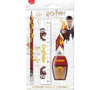 Maped - Juego de papelería Gryffindor de 4 piezas, 1 regla transparente 15 cm + 1 sacapuntas 1 agujero + 1 goma + 1 lápiz papel HB - Licencia oficial de Harry Potter