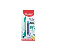 Maped Kidy Learn - Bolígrafo para niños con goma de borrar, recargable ergonómica, con 2 recargas, suministro escolar para aprendizaje de la escritura, accesorio de entrada escolar