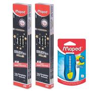 Maped Kit de borrador de lápiz, 20 lápices oscuros de madera, 1 borrador universal GomStick, mina suave para escritura sin molestias, seguro y no tóxico, lápices de alta calidad, lápiz de grafito