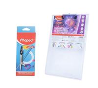 Maped Kit de examen - 10 piezas (transparente) | Un portapapeles transparente de alta calidad con caja geométrica, bloc de escritura portapapeles para examen, almohadilla de examen, caja geométrica