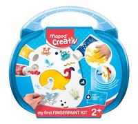 Maped Kit de Pintura de Dedos para Niños, Mi Primera Pintura, Incluye Pegatinas, Plantillas y Mantel, 3 Tubos de Pintura Acrílica, Secado Rápido, Maletín Reutilizable