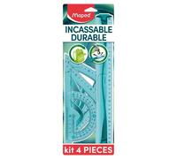 Maped - Kit de trazado de 4 piezas compuesto de: 1 regla 30 cm, 1 escuadra 60°/21 cm, 1 escuadra 45°/21 cm y 1 transportador 180°/12 cm, color azul