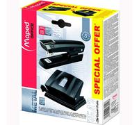 Maped – Set Essentials Metal – Grapadora manual Half Strip y perforadora 20/25 hojas – Negro
