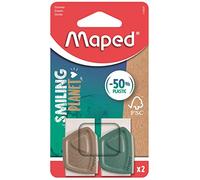 Maped - La goma de borrar ecológica SMILING PLANET x2 - de caucho con certificado FSC - Schuber de fibra de madera compuesta - Mango ergonómico de la funda