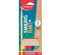 Maped Lápices de colores Smiling Planet – Estuche 12 unidades, minas resistentes, madera sostenible