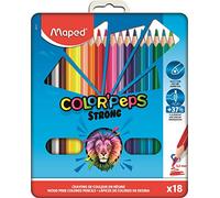 Maped - Lápices de colores fuertes Color'Peps - 18 lápices de colores ultra resistentes y ergonómicos - Caja de metal de 18 lápices de resina