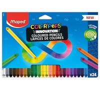 Maped Lápices de Colores Peps Infinity, Set de 24 Colores Surtidos, Duración 10 Veces Más con Diseño Ergonómico Triangular, Colores Vivos para Dibujar y Colorear