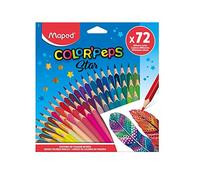 Maped Lápices de Colores Star x72, Madera de Tilo Colores Vibrantes y Resistentes Punta Fina, Estuche de Cartón, Ideal para Escuela Dibujo y Arte Creativo