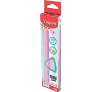 Maped - Lápices de Grafito - Colección Black Peps Pastel - Incluye 3 Lapiceros de Madera con Goma de Borrar - Diseño Lúdico con Adornos - Agarre Ergonómico - 3 Colores