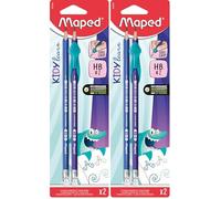 Maped Lápices para Niños - Lápiz Grafito HB con Goma + Accesorio Ergonómico - Colores Madera - Estuche de Lápices (Paquete de 2)