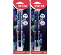 Maped Lápices para Niños - Lápiz Grafito HB con Goma DeepSea - Estimula la Creatividad, Ideal para Material Escolar - Colores Vivos, Estuche Resistente (Paquete de 2)