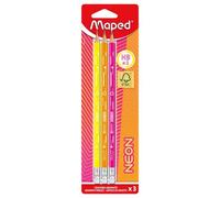 Maped: Lápiz de grafito Black Peps Neon con goma, HB - Paquete de 3 piezas
