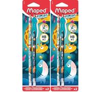 Maped Lápiz Grafito HB con Goma Jungle Fever X2 + Guía de Dedos - Perfecto para Uso Escolar - Material Esencial (Paquete de 2)