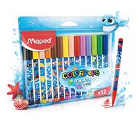 Maped Marcadores Ocean Life - 12 piezas, punta mediana 2 mm, colores vivos, bolsa reutilizable