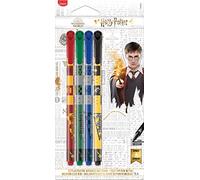 Maped - Material Escolar - Colección Harry Potter - Bolígrafos de 4 Colores - Azul, Negro, Rojo y Verde - Punta Media de 0.8 mm - Diseño Lúdico de las 4 Casas de Hogwarts, 749600
