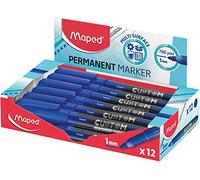 Maped - Material Escolar - Marcador Permanente Clásico - 12 Marcadores Azules - Color Brillante - Secado de Tinta Rápido - Punta Oval Fina - Resistente Ante Secado