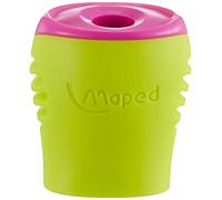 Maped - Material Escolar - Sacapuntas Boogy - Diseño con Depósito - Tienen 1 Orificio para Afilar - Tamaño Compacto para el Estuche - 3 Diseños Diferentes