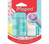 Maped - Material Escolar - Sacapuntas Conect Pastel - Sacapuntas con Depósito - 2 Orificios para Afilar - Incluye Goma en la Parte Trasera - 3 Colores Diferentes