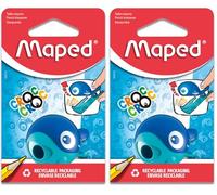 Maped - Material Escolar - Sacapuntas Croc Croc - Sacapuntas con Depósito - 1 Orificio para Afilar - Fácil Apertura de Depósito - Diseño Lúdico - 2 Colores Diferentes (Paquete de 2)