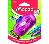 Maped - Material Escolar - Sacapuntas Croc Croc Twist - Incluye Depósito para Virutas y 2 Orificios para Afilar - Expulsa las Puntas Rotas - Diseño Lúdico - Disopnible en 3 Colores Diferentes