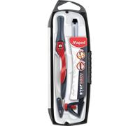 Maped - Material Escolar - Stop System Innovation Caja de 3 Piezas- Compás Escolar de Precisión - Incluye 1 Abrazadera Universal y 1 Estuche de Minas - Bloqueo de Brazos Intuitivo