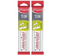 Maped - Material Escolar - Study Unbreakable - Regla Plana de 15 cm - Fabricada con Material Irrompible - Diseño Transparente con Doble Graduación Grabada (Paquete de 2)