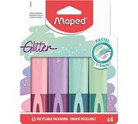 Maped - Material Escolar - Subrayador Fluo Peps Glitter Pastel - 4 Subrayadores de Colores - Rosa, Morado, Azul y Verde - Acabado Brillante - Punta Biselada - Trazo de 1 a 5 mm