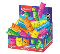 Maped Mini Friends - Mini Subrayadores Fluorescentes, Diseño de Personajes Kawaii, 5 Colores Neón (Amarillo, Naranja, Rosa, Verde y Azul)