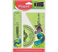Maped - Mini Kit de trazado Twist'N Flex - 3 piezas - Herramientas de trazado y geometría flexibles e irrompibles - Regla 15cm, Escuadra 60°, Transportador 180° - Verde
