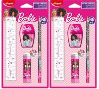 Maped Mini Set Papelería Barbie - Colorear y Crear con Facilidad - Estuche de Lápices de Colores - Gomas de Borrar Incluidas (Paquete de 2)