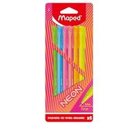 Maped Neon Set De 6 Rotuladores De Punta Fina 0.4mm Para Dibujar Y Colorear, Rotuladores De Colores Vibrantes Para Niños Y Adultos, Material Escolar De, Ideales Para Escribir Y Crear