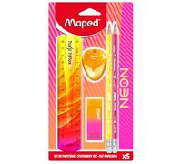 MAPED Neon Set De Papelería Escolar Con 5 Piezas: 2 Lápices, Regla Flexible, Sacapuntas Y Goma De Borrar, Material Escolar De Alta Calidad Para Niños Y Adultos, Diseño Ergonómico Y Colores Brillantes