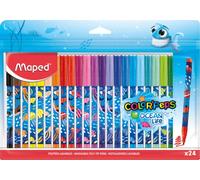 Maped Ocean Life Color'Peps - 24 rotuladores para colorear divertidos y originales decorados Ocean Life - Tinta lavable - Punta media Ojal suave y flexible - Bolsa de 24 colores
