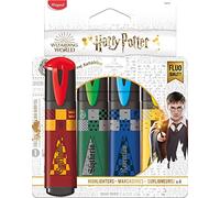 MAPED - Pack de Subrayadores - Colección de Harry Potter - 4 Subrayadores con Diseño Lúdico - Amarillo, Rojo, Azul y Verde - Punta Biselada - Tapón a Presión - Ideal para Apuntes, 740701